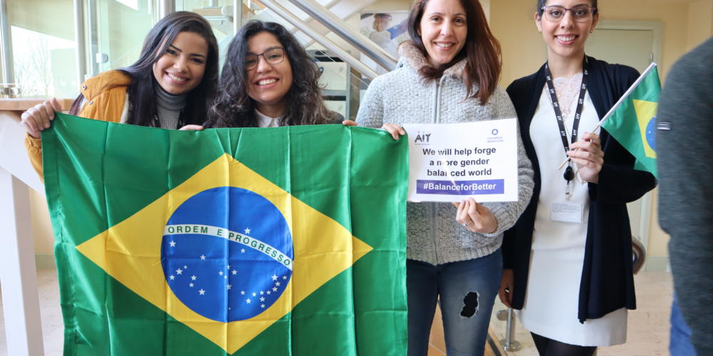 Image of Mabilly Cox Holanda de Barros Dias, Debora Pereira Salgado, Viviane Seba and Ana Caroline da Costa Santos celebrating International Womens Day