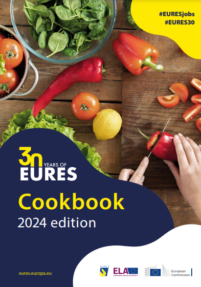 The cover of the cookbook with an image of vegetables being chopped