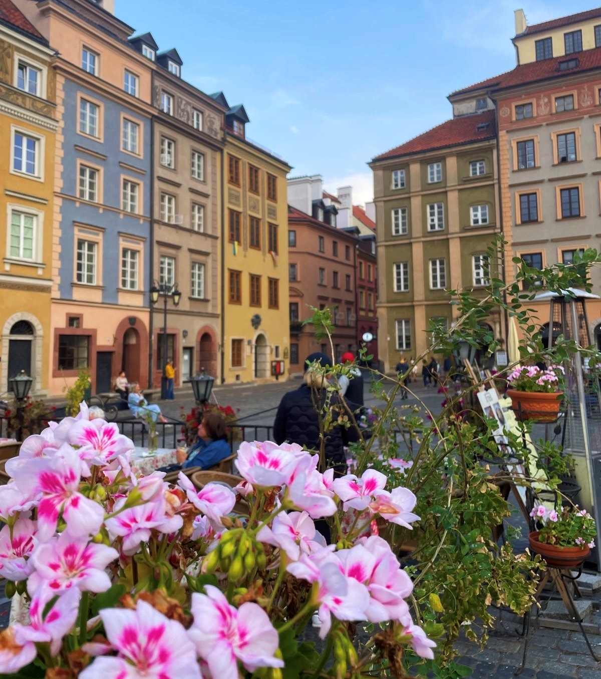 Flowers and buildings in Old Town, Warsaw