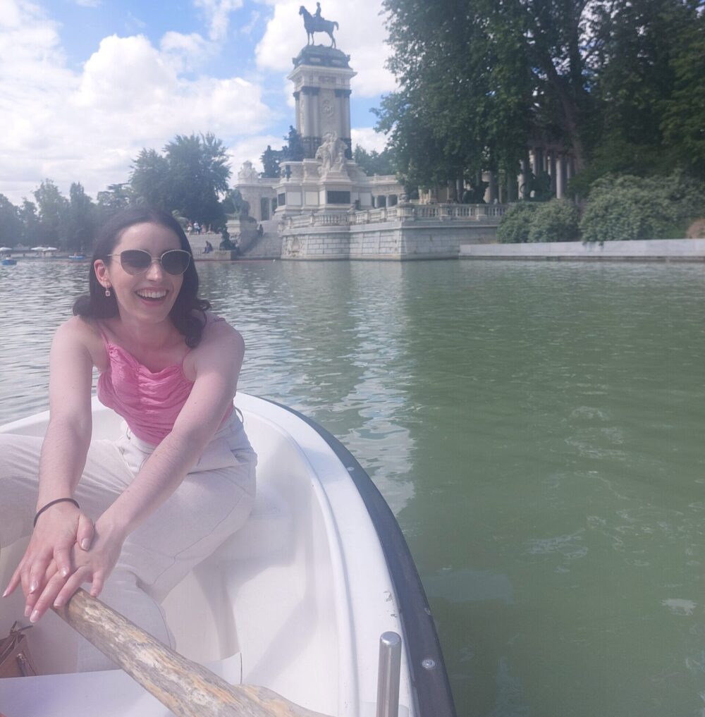 Lauren rowing a boat in Madrid
