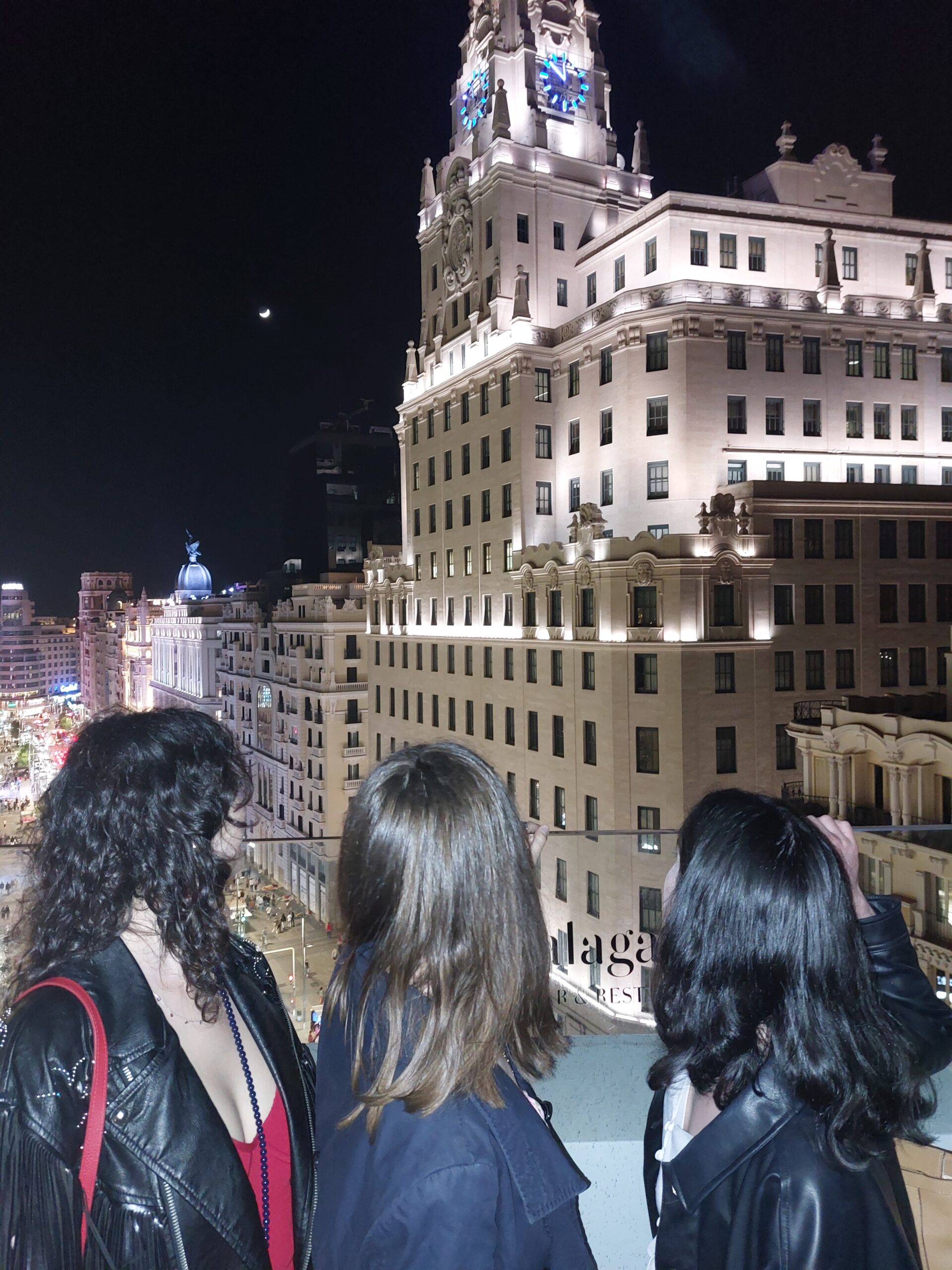 view of Gran Vía from the rooftops of Madrid.