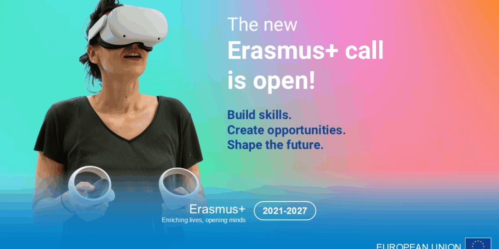 Image with text reading Erasmus+ call is open