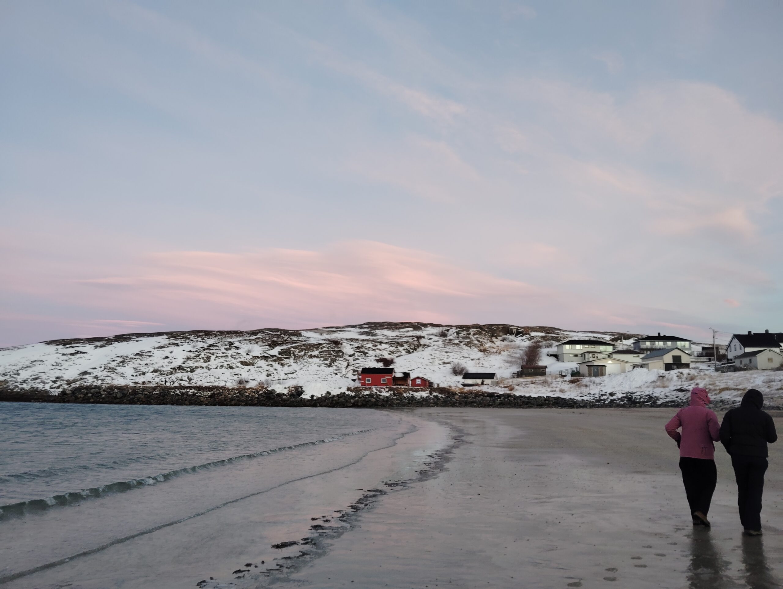 A very snowy and blustery town in the tippy-top of Norway