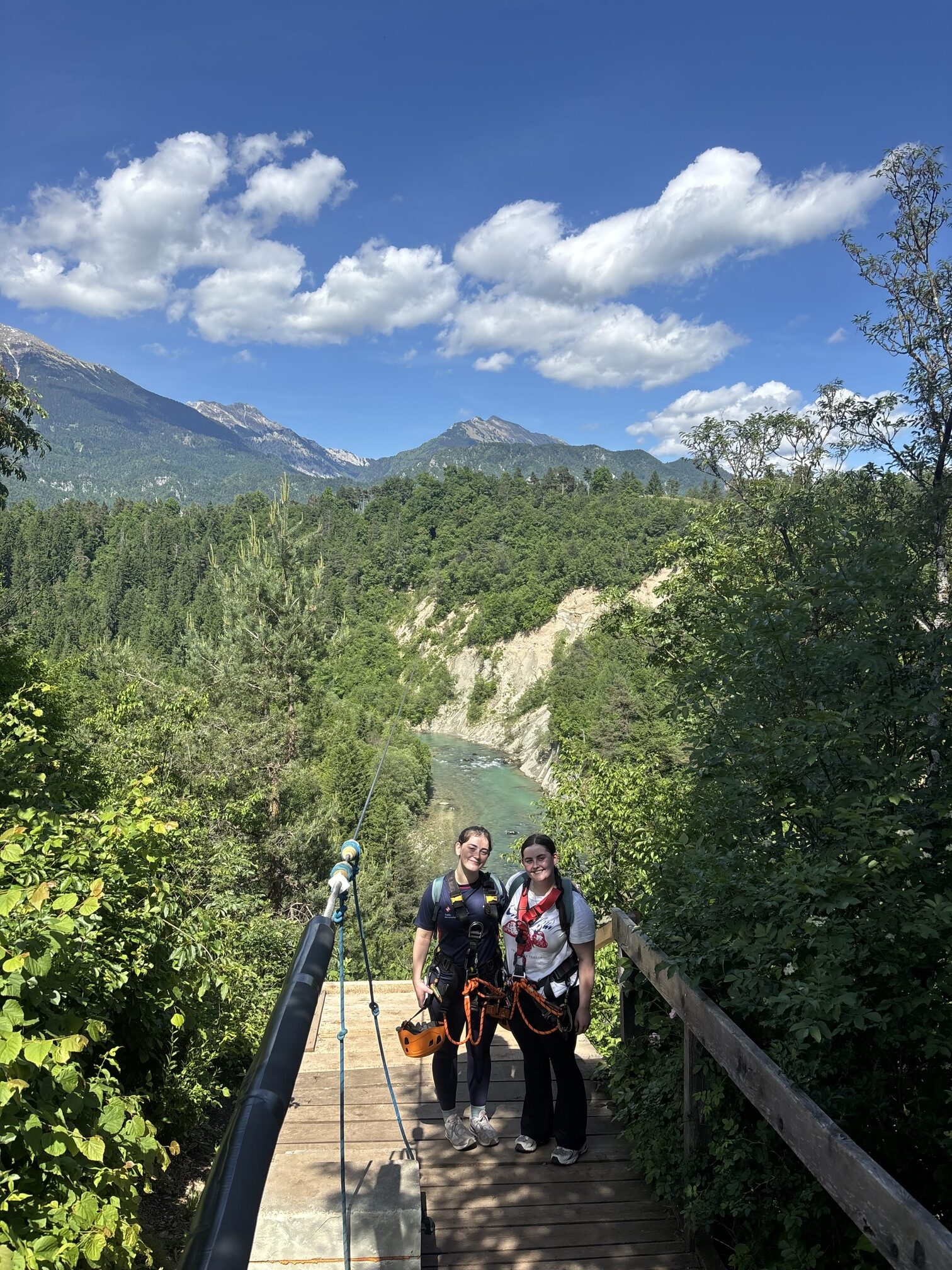 My sister and I at Zipline Dolinka, Bled